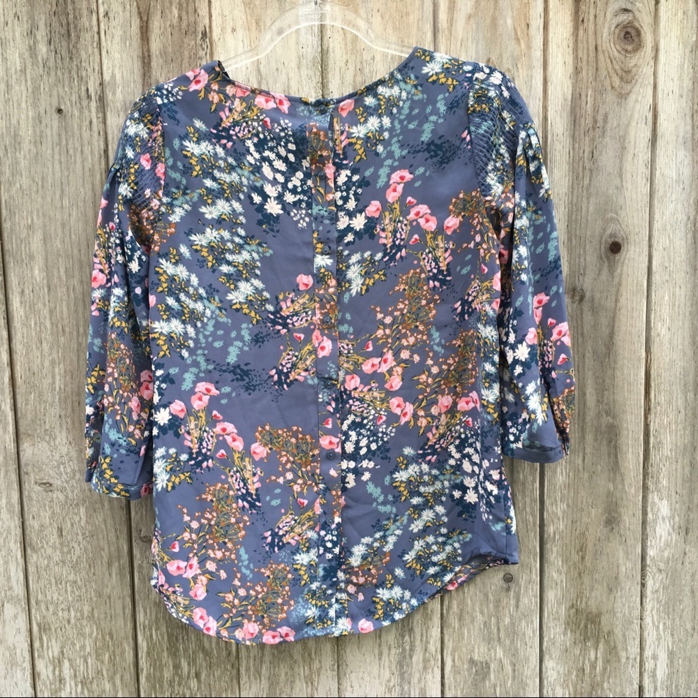 LC Lauren Conrad Floral Peasant Peter Pan Lace Collar 3/4 Sleeve Blouse XS - Picture 4 of 6